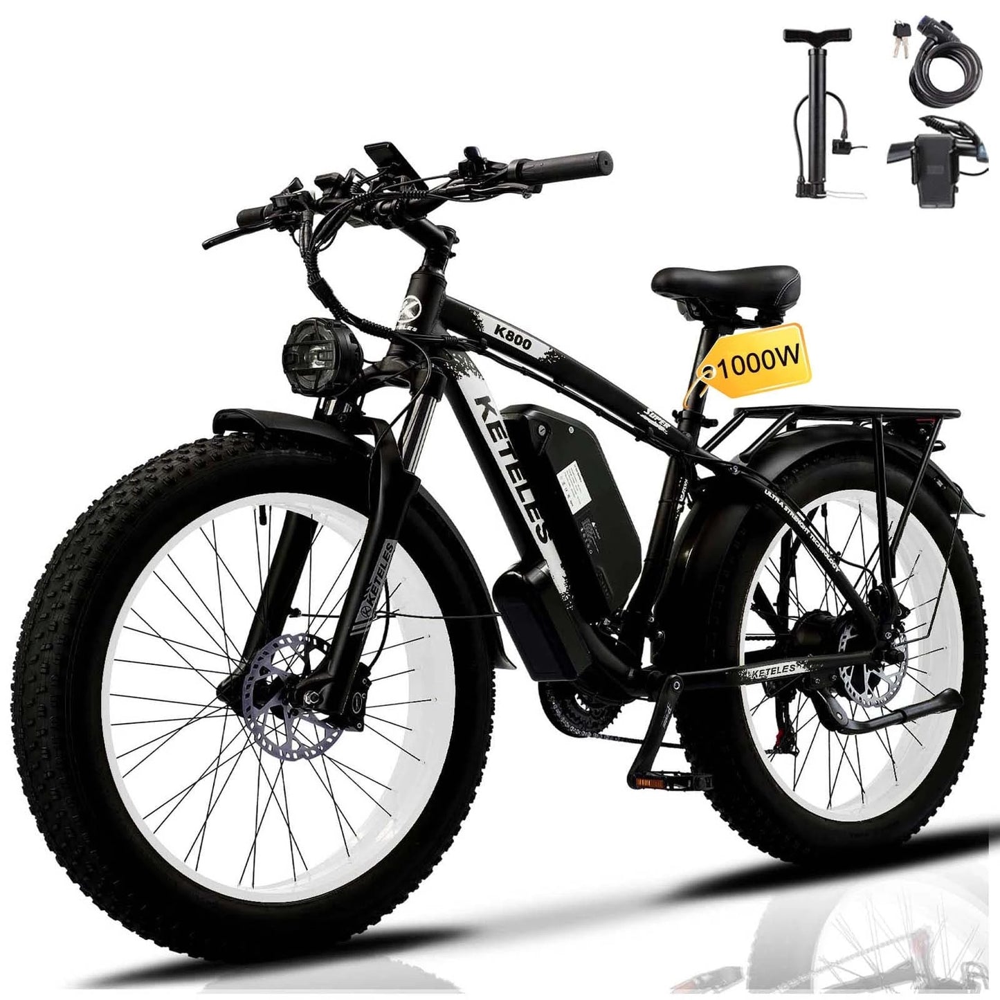 KETELES k800 dual motor electric bike 2000W adult electric mountain bike, 17.5AH/23AH battery, 21 speeds, hydraulic brakes, 26''