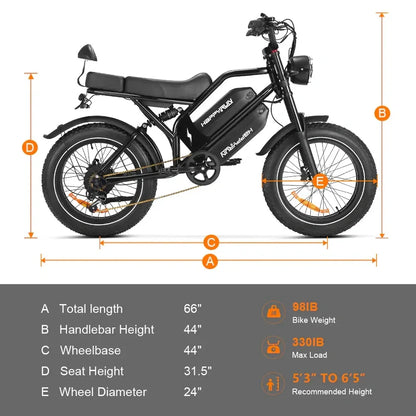 HAPPYRUN G70 20" Electric Cargo Bike with Long Range 2000W Motor Dual 20Ah+18Ah Batteries