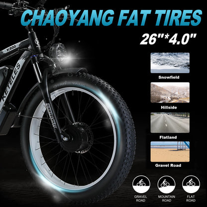 US CA Warehouse KETELES K800 26" Inch E-Bike Dual Motor 2000W 23AH Battery Mountain Bike Electric Fat Tire Electric Bicycle