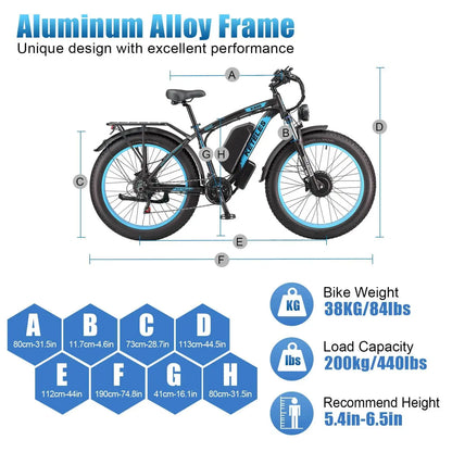 KETELES k800 dual motor electric bike 2000W adult electric mountain bike, 17.5AH/23AH battery, 21 speeds, hydraulic brakes, 26''