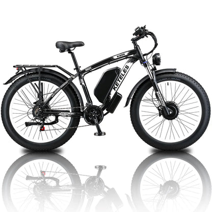 KETELES k800 dual motor electric bike 2000W adult electric mountain bike, 17.5AH/23AH battery, 21 speeds, hydraulic brakes, 26''