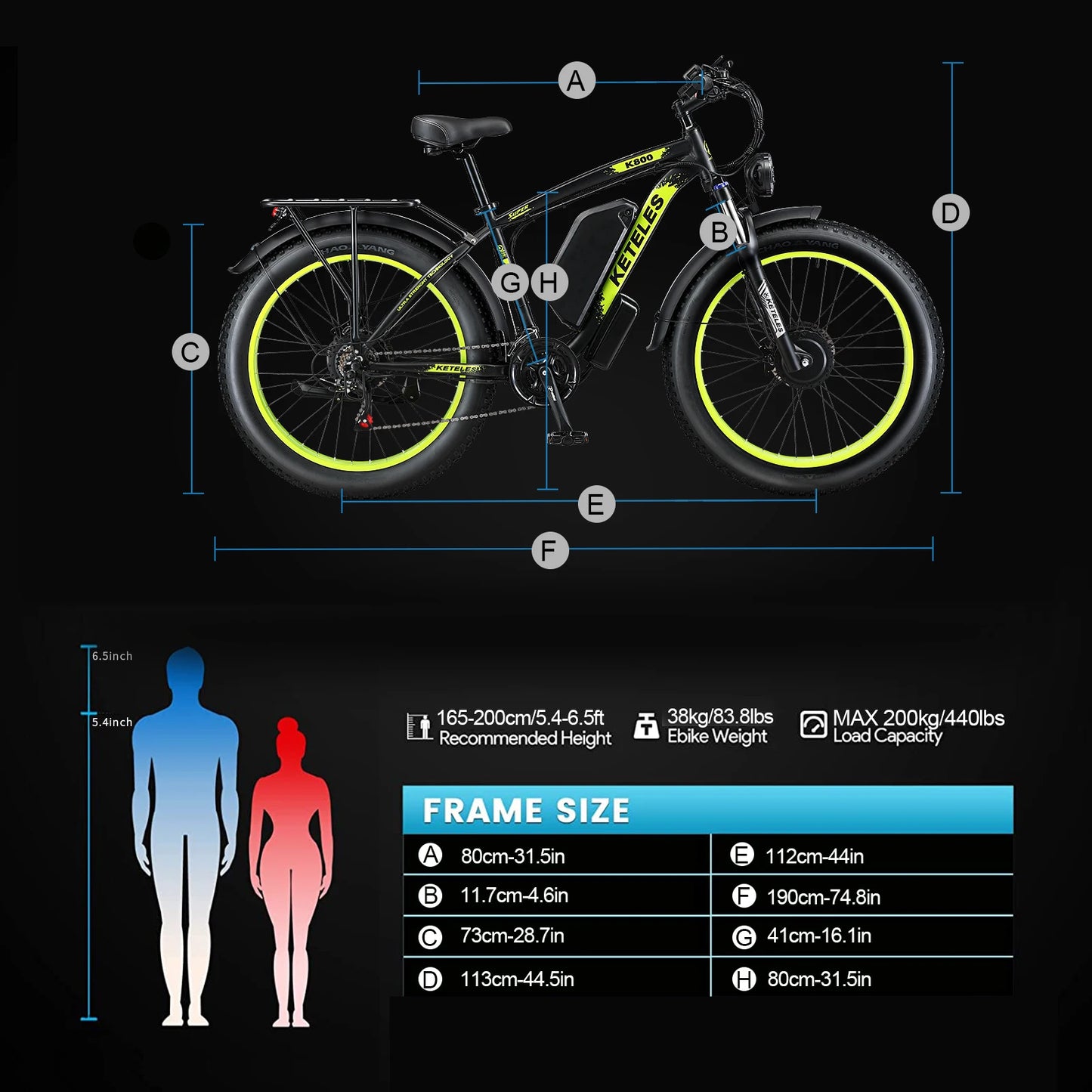US CA Warehouse KETELES K800 26" Inch E-Bike Dual Motor 2000W 23AH Battery Mountain Bike Electric Fat Tire Electric Bicycle