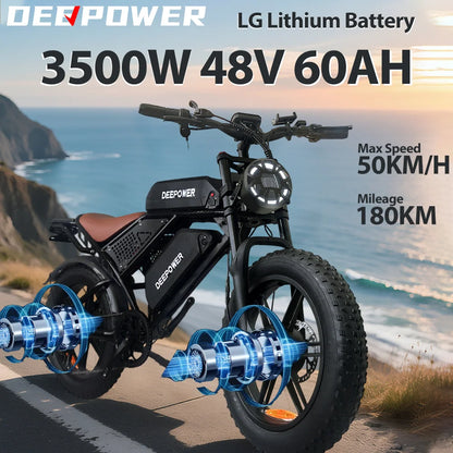 Deepower S8 Electric Bicycle 2000W+1500W Dual Motor Electric Bike 48V 60AH Removable Battery 20 Inch Fat Tire Adult Ebike